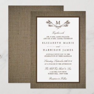 Invitación Sucursal de Monograma Rústico del País y Boda de B