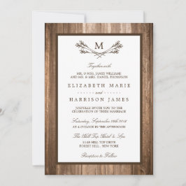 Invitación Sucursal de Monograma Rústico del País y Boda de M