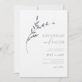 Invitación Sucursal Minimalista blanca y plateada deja Boda