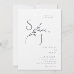 Invitación Sucursal Minimalista blanco y plateado Boda modern