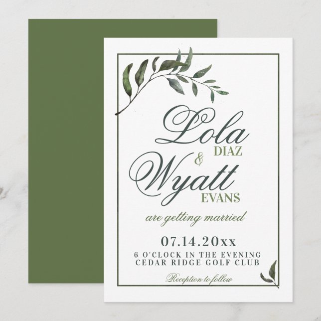 Invitación Sucursal salvaje Fern Green Elegant Wedding (Anverso / Reverso)