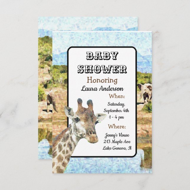 Invitación Sudáfrica: Baby Shower sobre el tema de la jirafa (Anverso / Reverso)