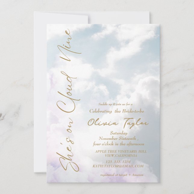 Invitación Sueña que está en la nube 9 Suave Ducha Bridal (Anverso)