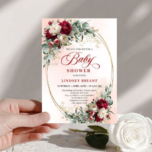 Invitación Sueño Bohemio Fiesta de Bebé Floral Granate