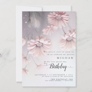 Invitación Sueño Boho Margaritas Rosadas Cumpleaños