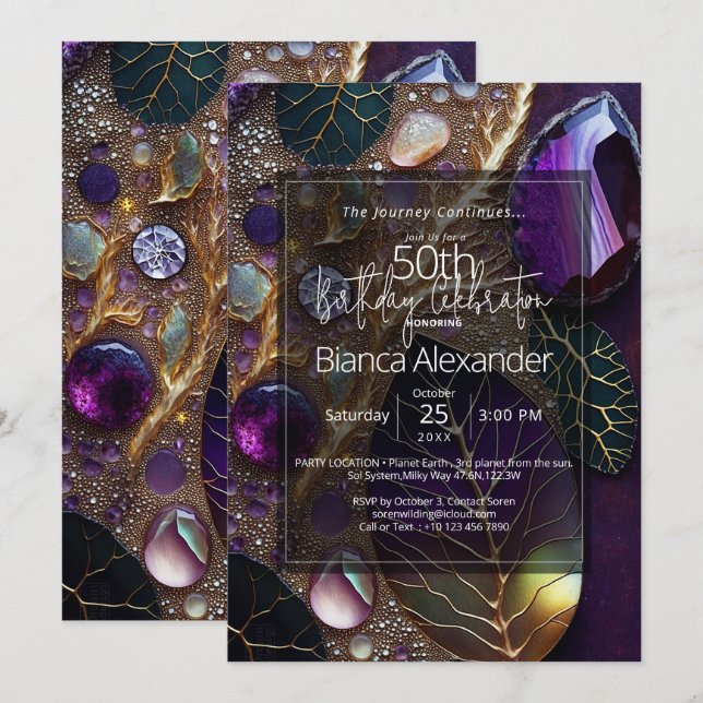 Invitación Sueño Celestial  | Abstracto de Gemas Botánicas (Anverso / Reverso)