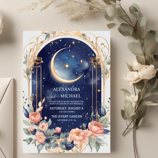 Invitación Sueño Celestial de Boda de Noche de Verano Azul (Subido por el creador)