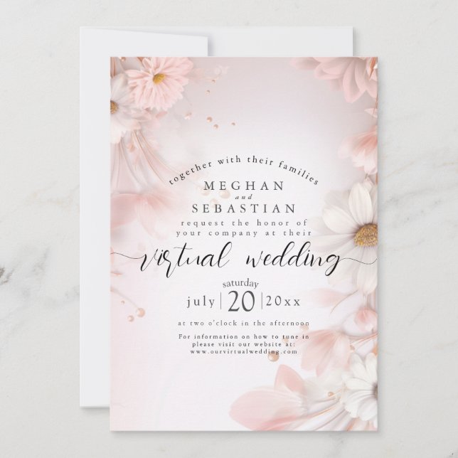 Invitación Sueño de acuarela: La boda virtual de los días ros (Anverso)