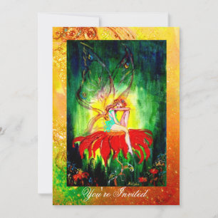 Invitación SUEÑO DE HADA EN UNA FLOR ROJA  amarillo verde