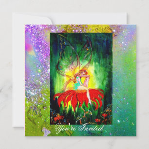 Invitación SUEÑO DE HADA EN UNA FLOR ROJA púrpura amarillo,ve
