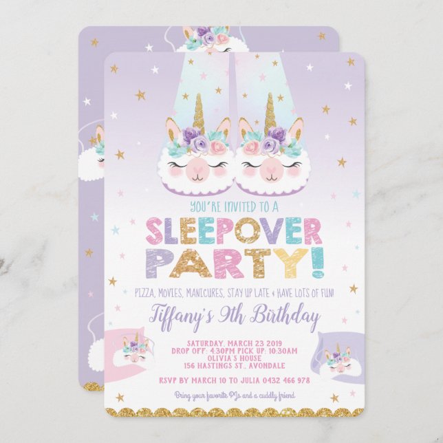 Invitación Sueño de la fiesta de cumpleaños del Sleepover del (Anverso / Reverso)