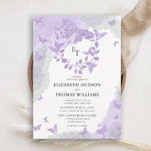 Invitación Sueño de Mariposa Verde Lavanda Boda de Eucalipto