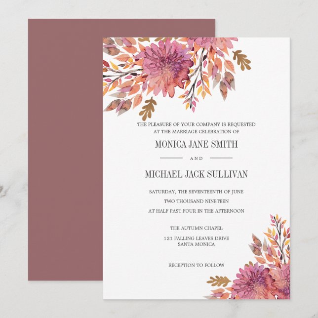 Invitación Sueño de otoño | Boda elegante (Anverso / Reverso)