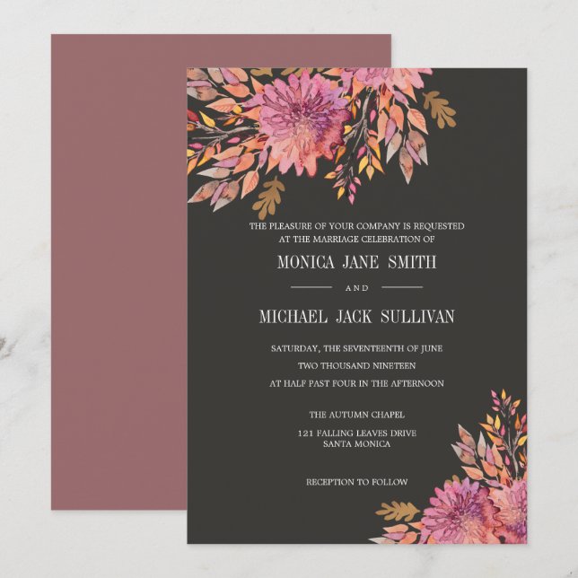Invitación Sueño de otoño | Boda elegante (Anverso / Reverso)