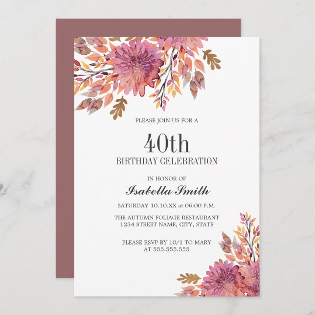 Invitación Sueño de otoño | Cumpleaños elegante (Anverso / Reverso)