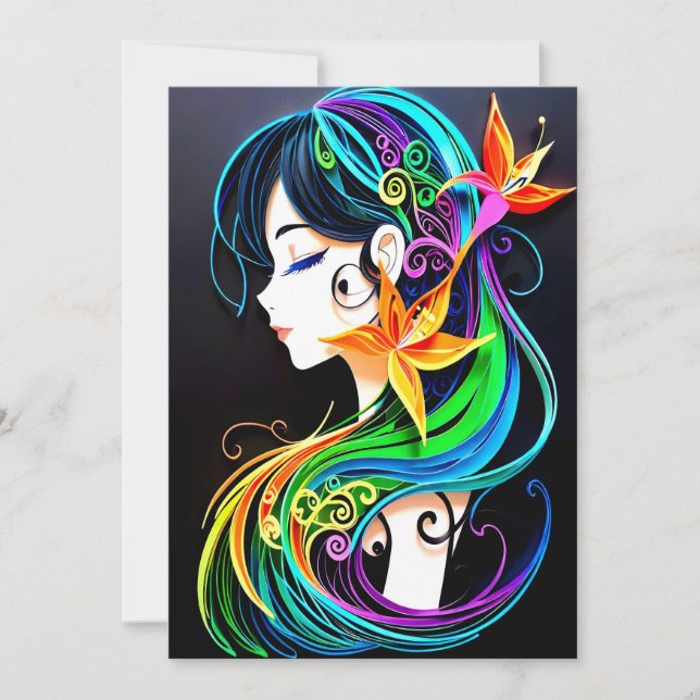 Invitación Sueño del cabello arcoiris. (Anverso)