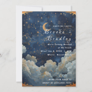 Invitación Sueño del Cielo del Crescente Dorado Boda