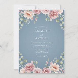 Invitación Sueño Floral Azul Pizarra