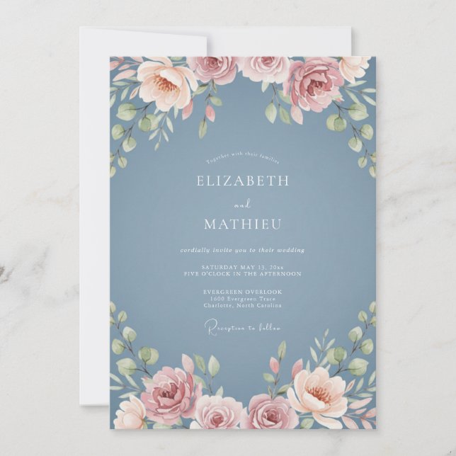 Invitación Sueño Floral Azul Pizarra (Anverso)