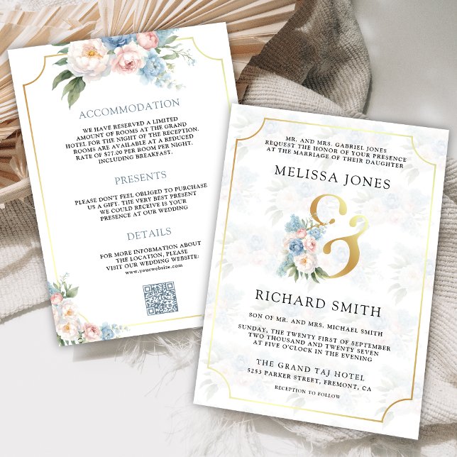 Invitación Sueño floral rosa azul suave todo en un solo Boda (Subido por el creador)