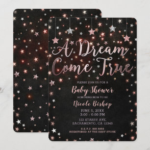 Invitación Sueño Hecho Realidad Rosas Negras Estrellas Dorada