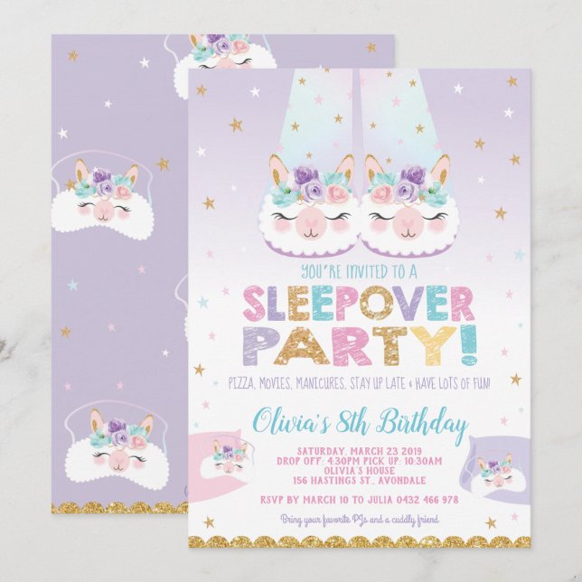 Invitación Sueño lindo de las chicas marchosas del cumpleaños (Anverso / Reverso)