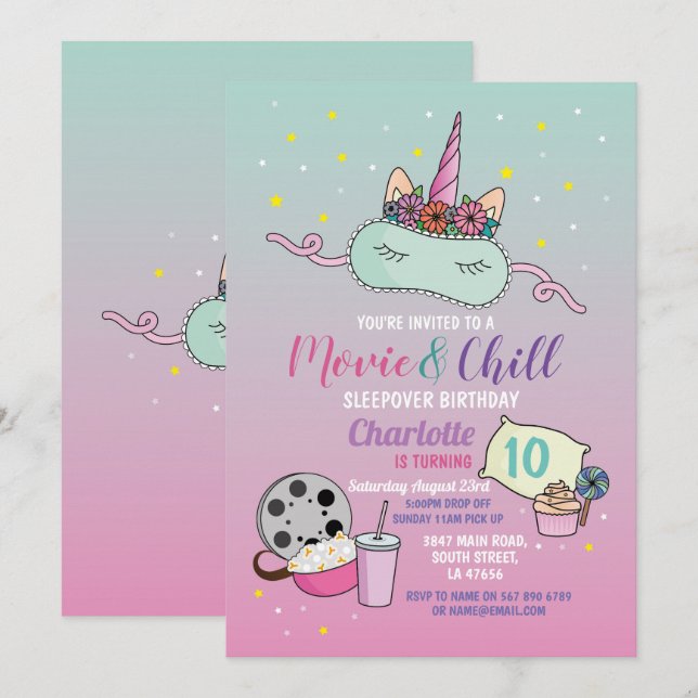 Invitación Sueño unicornio de películas y niños (Anverso / Reverso)