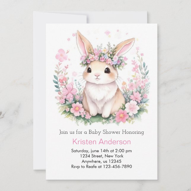 Invitación Sueños de acuarela: ducha de conejito para bebés (Anverso)
