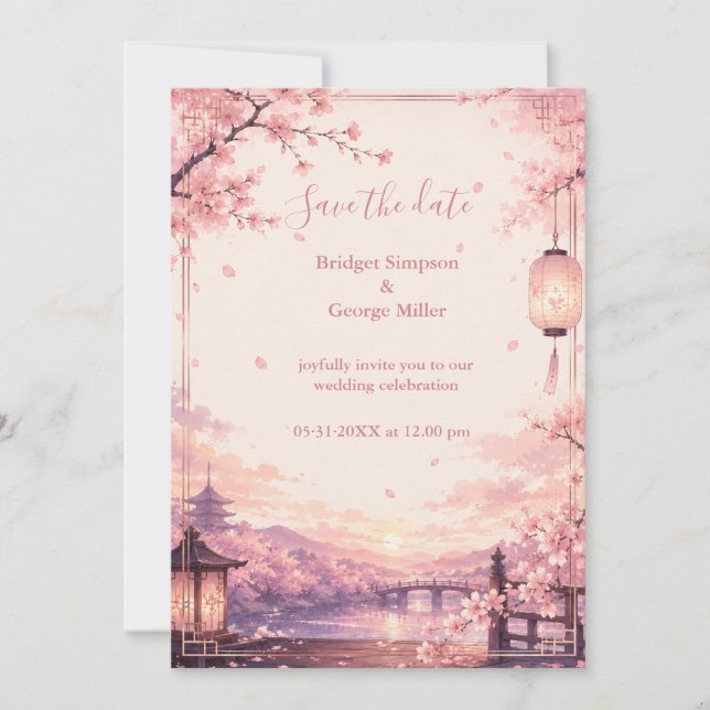 Invitación Sueños de boda al atardecer de Anime Sakura (Anverso)