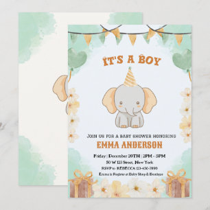 Invitación Sueños de cacahuete pequeño - Ducha de niño elefan