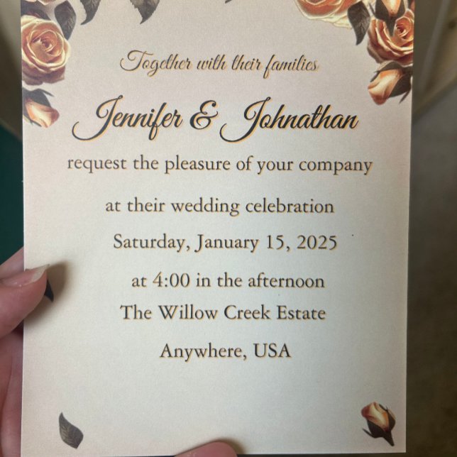 Invitación Sueños de Champagne de Rosas Doradas Elegantes (Subido por el creador)