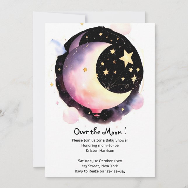 Invitación Sueños de luna y estrellas: ducha celestial de beb (Anverso)
