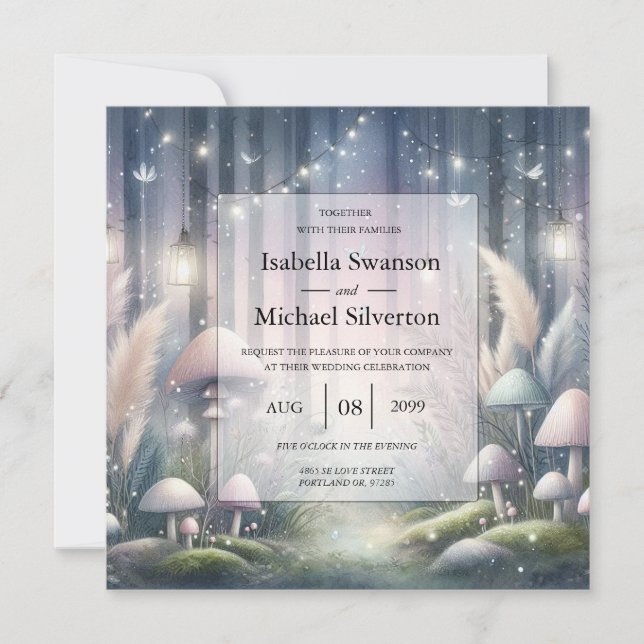 Invitación Sueños de Luz de Linterna Bosque Encantado Boda (Anverso)