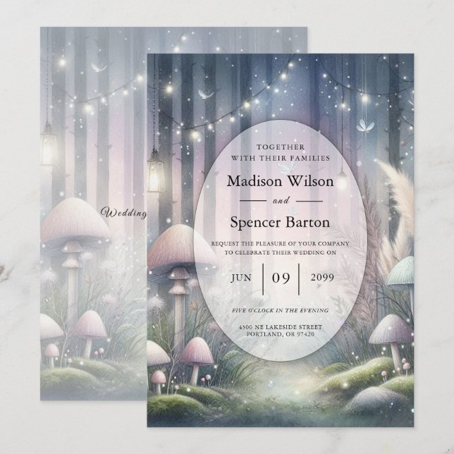Invitación Sueños de Luz de Linterna Bosque Encantado Boda (Anverso / Reverso)