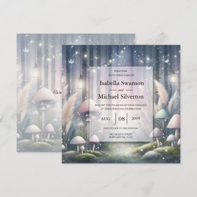 Invitación Sueños de Luz de Linterna Bosque Encantado Boda (Anverso / Reverso)