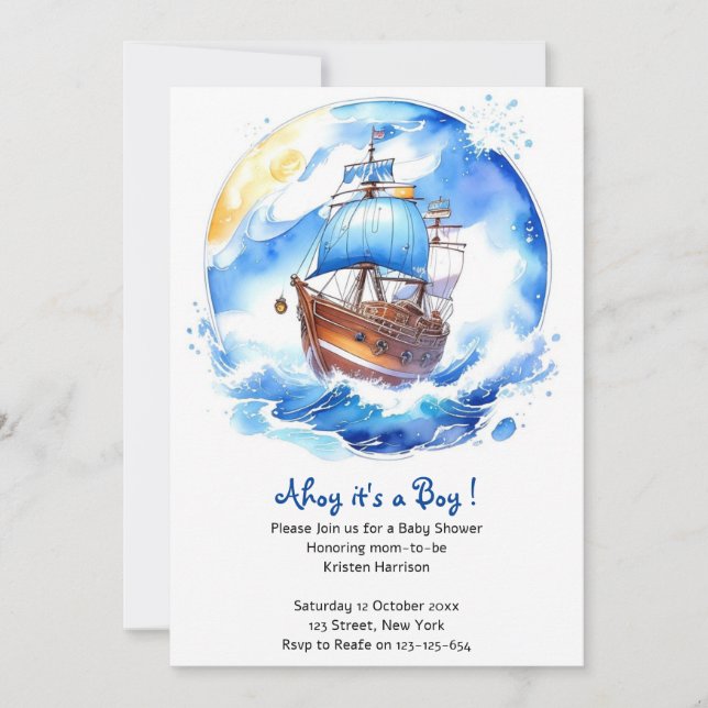 Invitación Sueños de velero: ducha Nautical Baby Boy (Anverso)