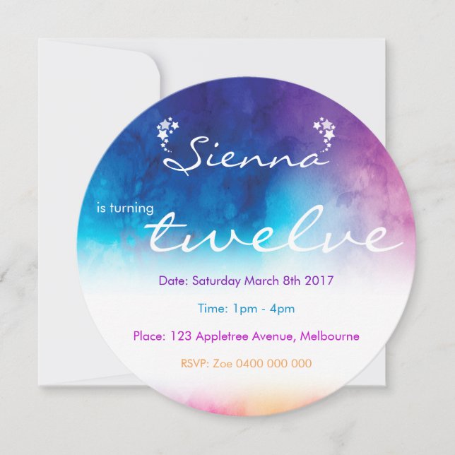 Invitación Sueños del arco iris (Anverso)