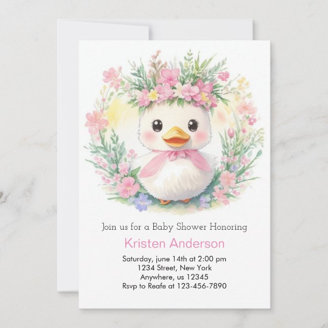 Invitación Sueños duckling: Baby Shower Chica (Anverso)
