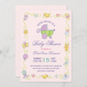 Invitación Sueños dulces Carritos Baby Shower rosa