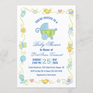 Invitación Sueños dulces Porte Baby Shower Azul y Blanco