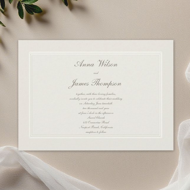 Invitación Sueños Ecru Simple Elegante Boda Tradicional (formal wedding invitation traditional modern classic calligraphy ecru double frame ballroom )
