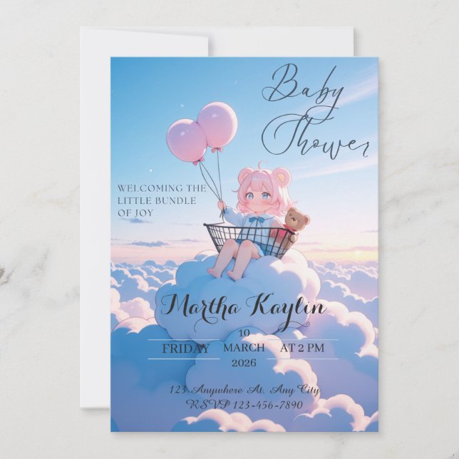 Invitación Sueños Flotantes y Abrazos Suaves (Anverso)