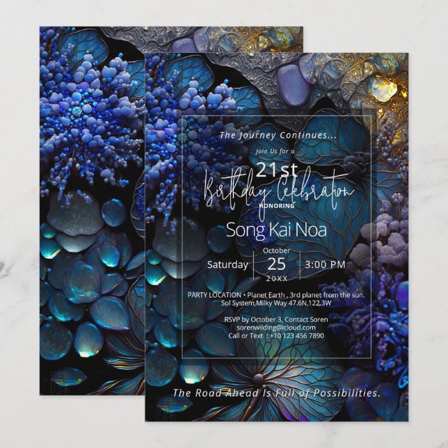 Invitación Sueños Marinos | Abstracto Botánico de Piedras Pre (Anverso / Reverso)