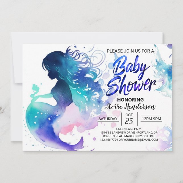 Invitación Sueños oceánicos para el Baby Shower de la sirena (Anverso)