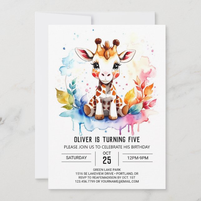 Invitación Sueños Safari Cute Giraffe Cumpleaños (Anverso)