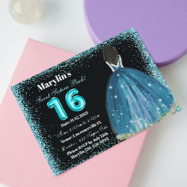 Invitación Sueños turquesa dulces 16 Princesa Extravaganza