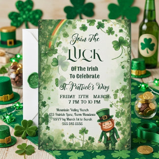 Invitación Suerte de tréboles irlandeses duende arcoíris funk