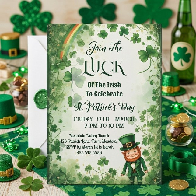 Invitación Suerte de tréboles irlandeses duende arcoíris funk (Luck Of Irish Shamrocks Rainbow Leprechaun Funky Invitation)