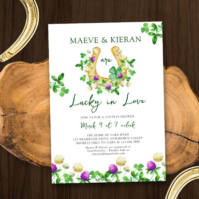 Invitación Suerte en el Amor Tréboles y Duplas de Clover Fies (Lucky in Love Couples Shower Invitation)