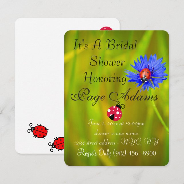 Invitación Suerte romántica, ladybug, Bridal Shower Destino (Anverso / Reverso)